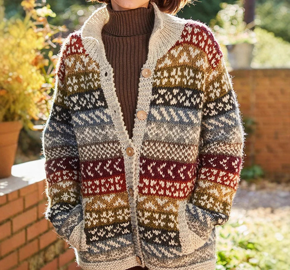 Fair Isle Chunky Knit Cardigan Sweater for Women 0