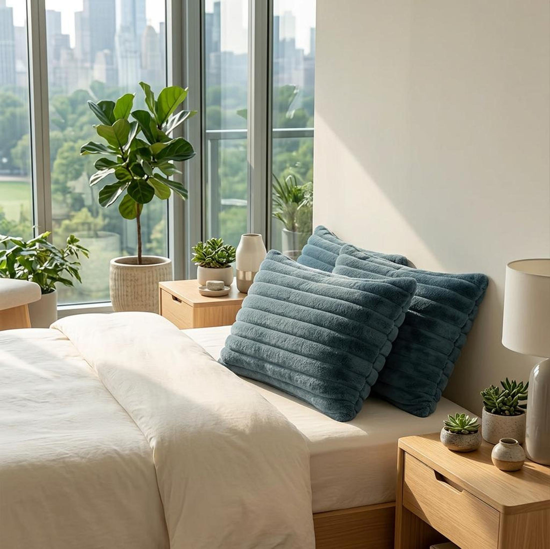 Faux Fur Pillowcase Set - Plush Texture Standard Size (2 Pieces)-Pillowcases-Glompi-Blue-Glompi