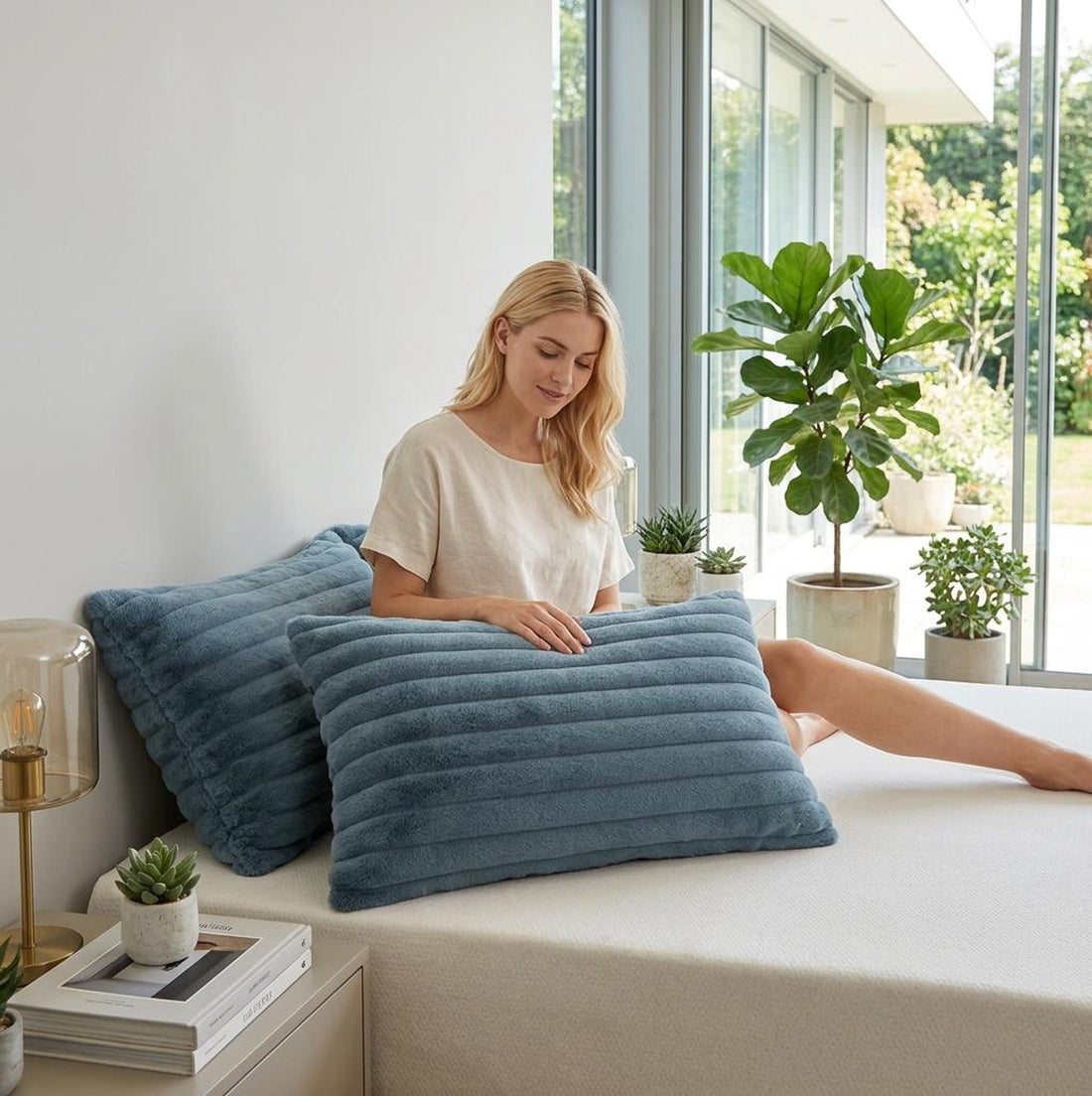 Faux Fur Pillowcase Set - Plush Texture Standard Size (2 Pieces)-Pillowcases-Glompi-Blue-Glompi