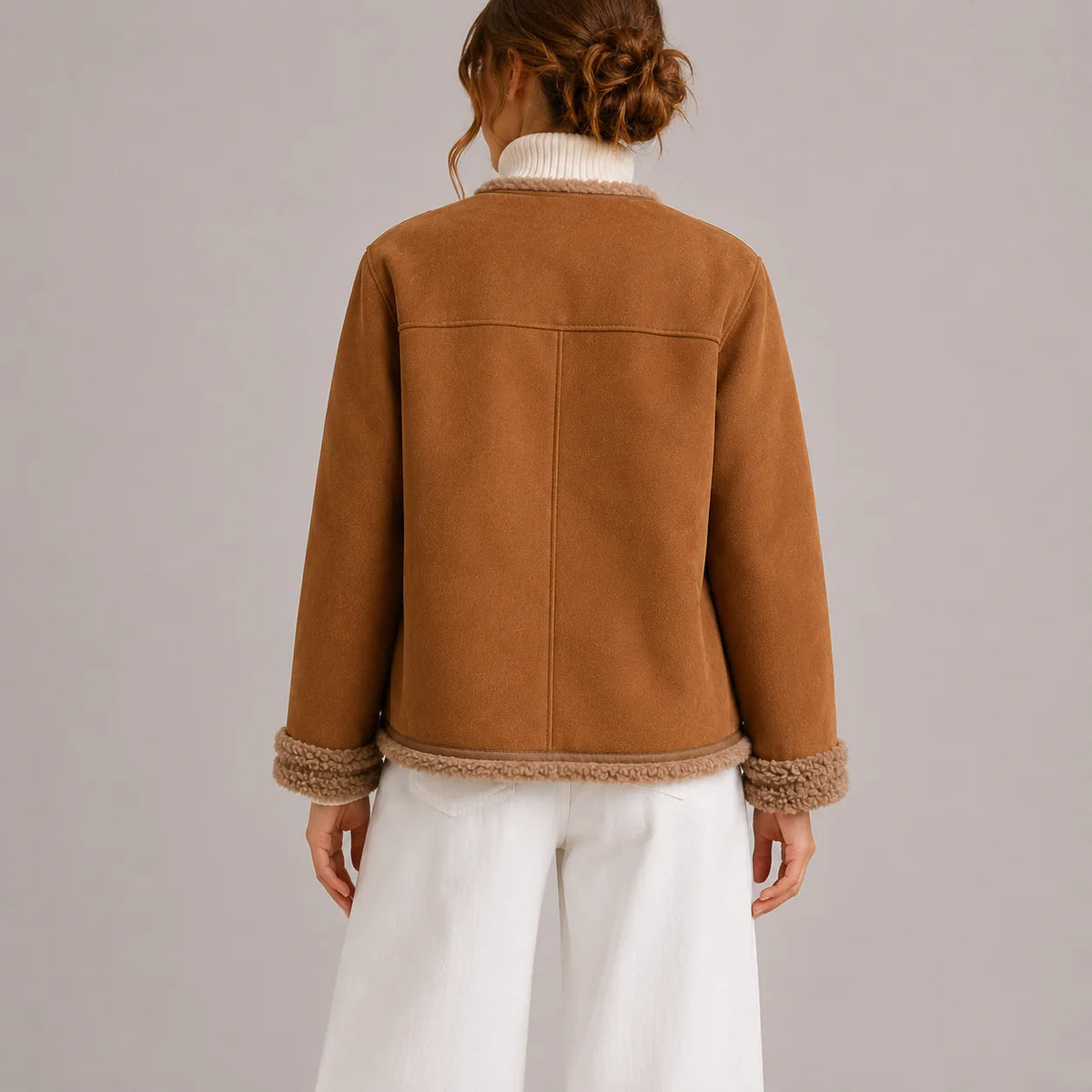 Faux Suede Womens Jacket with Shearling Trim for Autumn 2