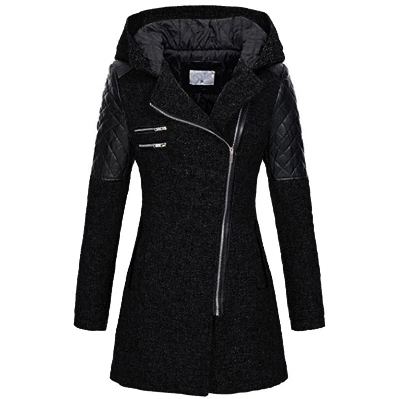 Fitted Hooded Winter Coat with Quilted Shoulder Panels 0