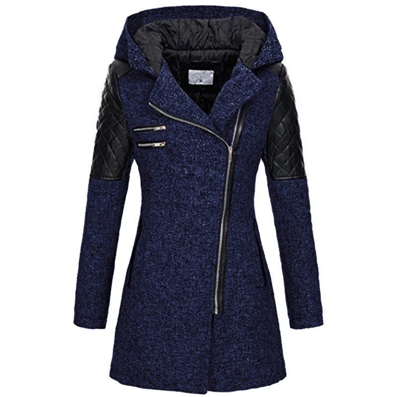 Fitted Hooded Winter Coat with Quilted Shoulder Panels 2