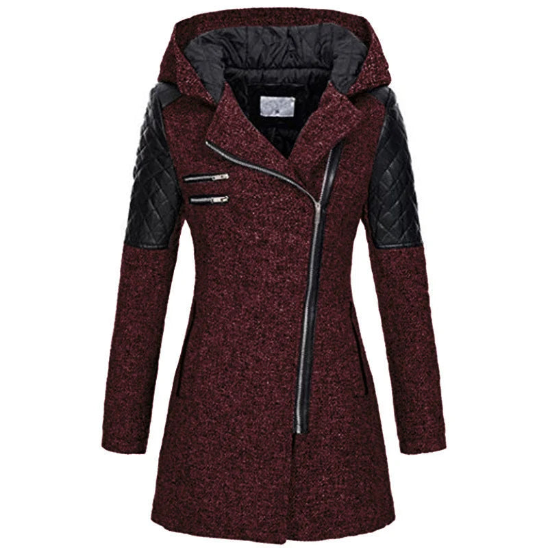 Fitted Hooded Winter Coat with Quilted Shoulder Panels 1