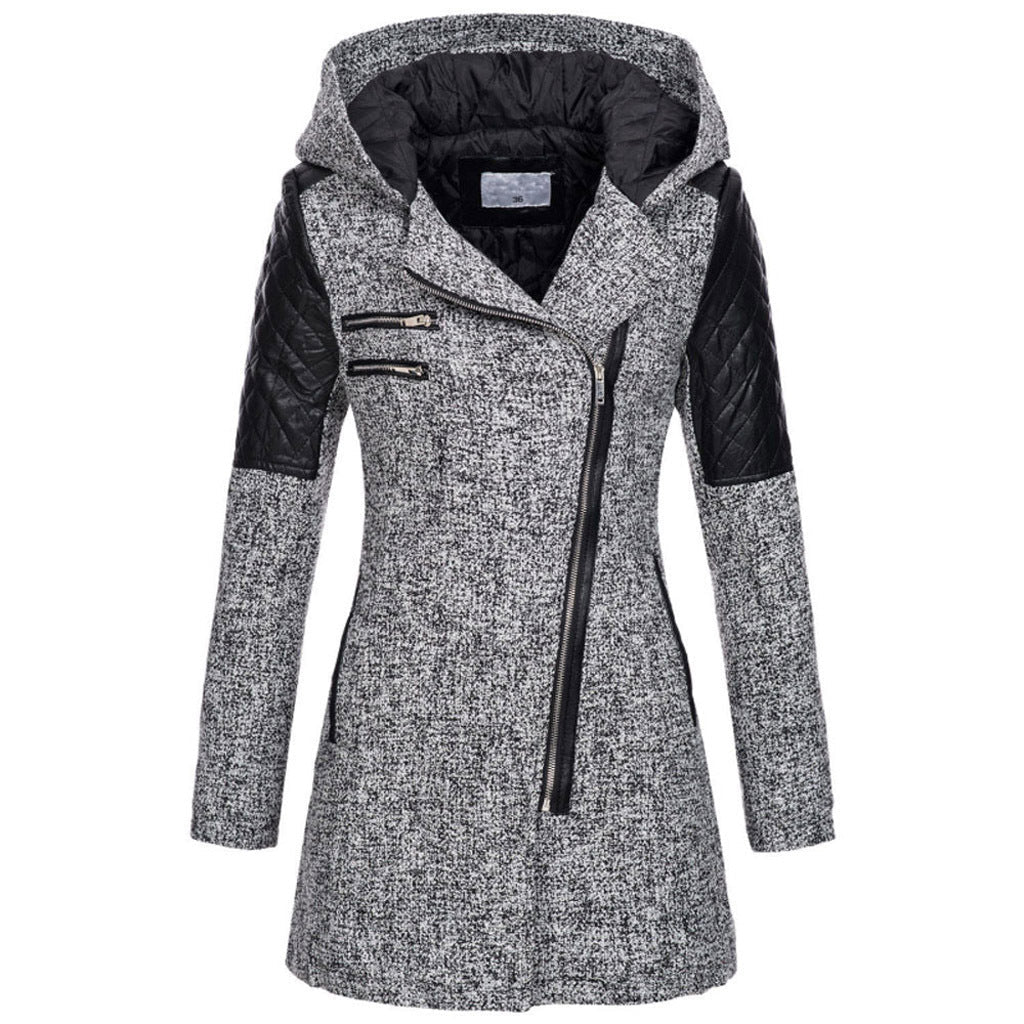 Fitted Hooded Winter Coat with Quilted Shoulder Panels 4