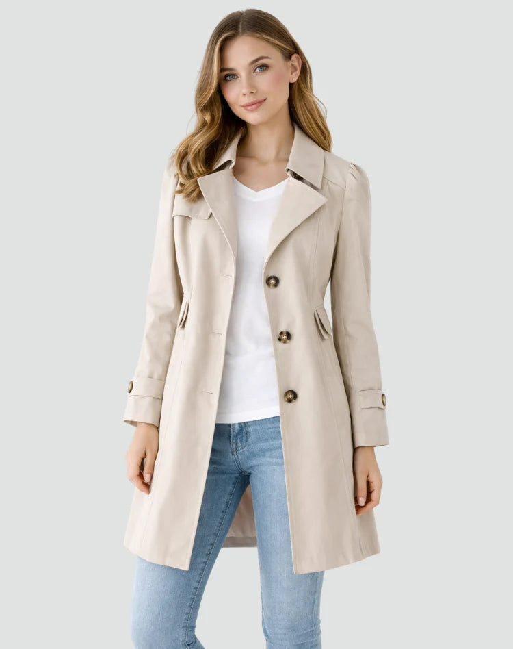 Fitted Trench Coat with Gold Buttons and Structured Cuffs 4
