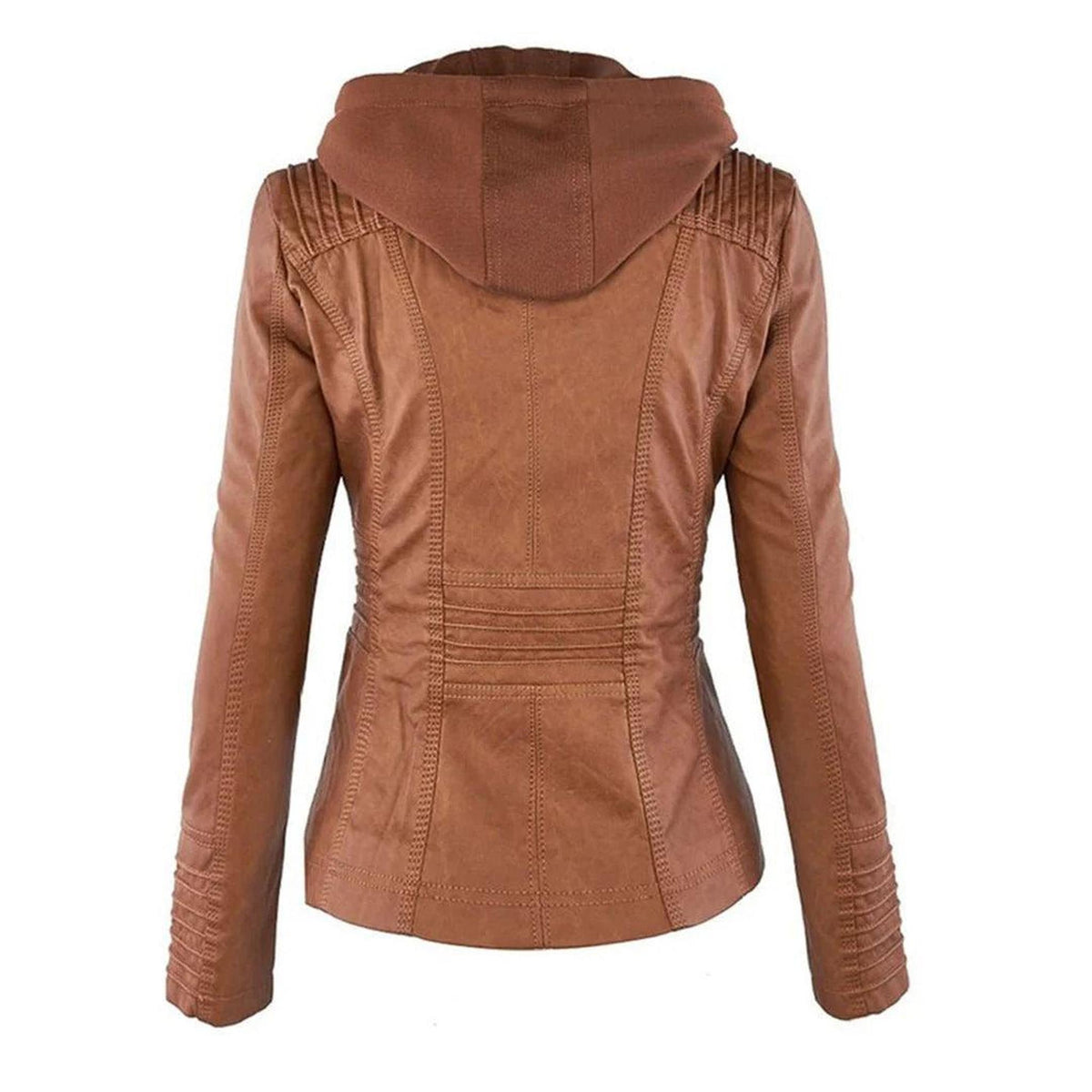 Fitted Vegan Leather Biker Jacket with Removable Hood 1