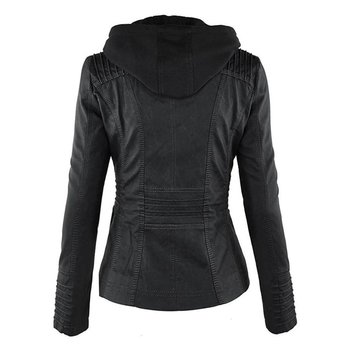 Fitted Vegan Leather Biker Jacket with Removable Hood 3