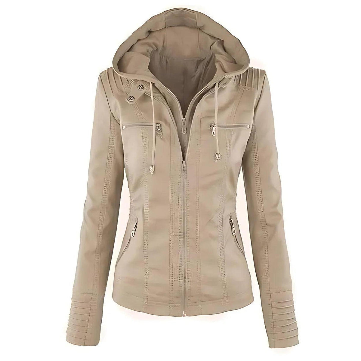 Fitted Vegan Leather Biker Jacket with Removable Hood 5