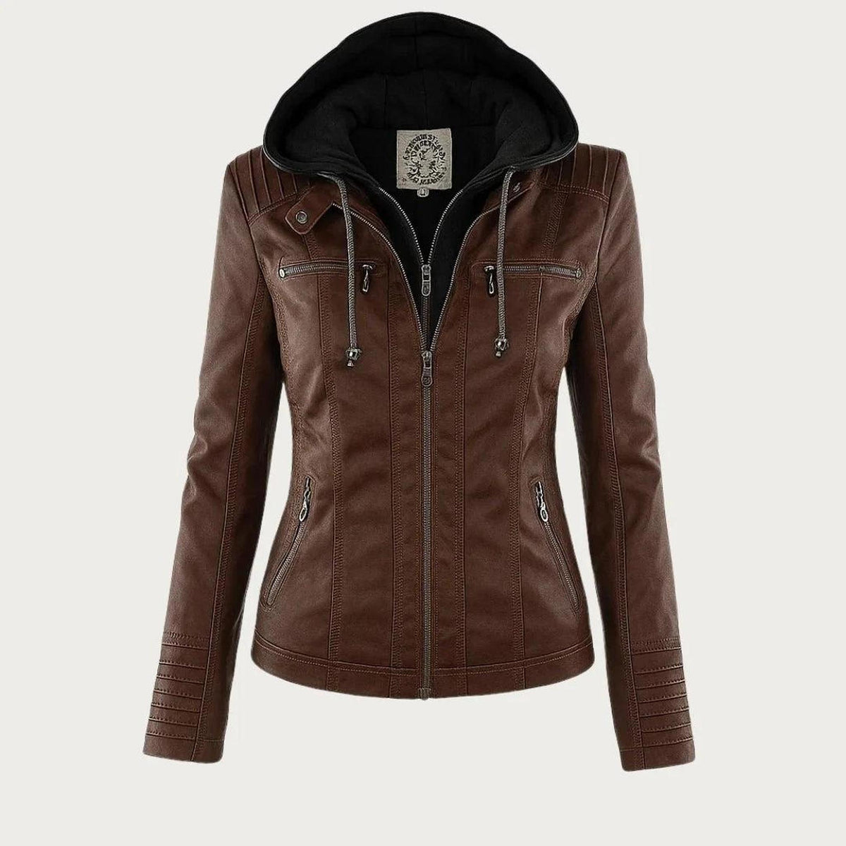 Fitted Vegan Leather Biker Jacket with Removable Hood 4