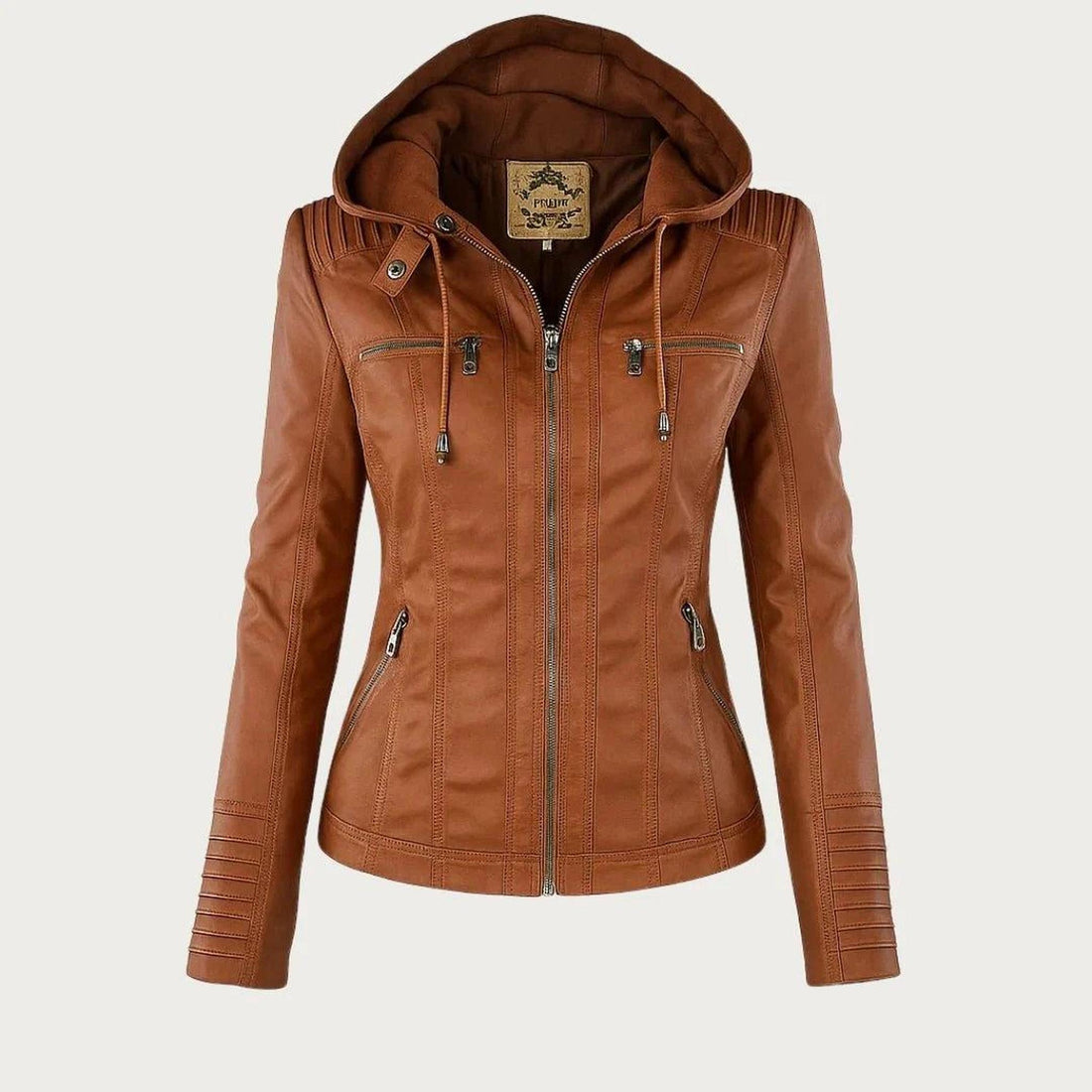 Fitted Vegan Leather Biker Jacket with Removable Hood 0