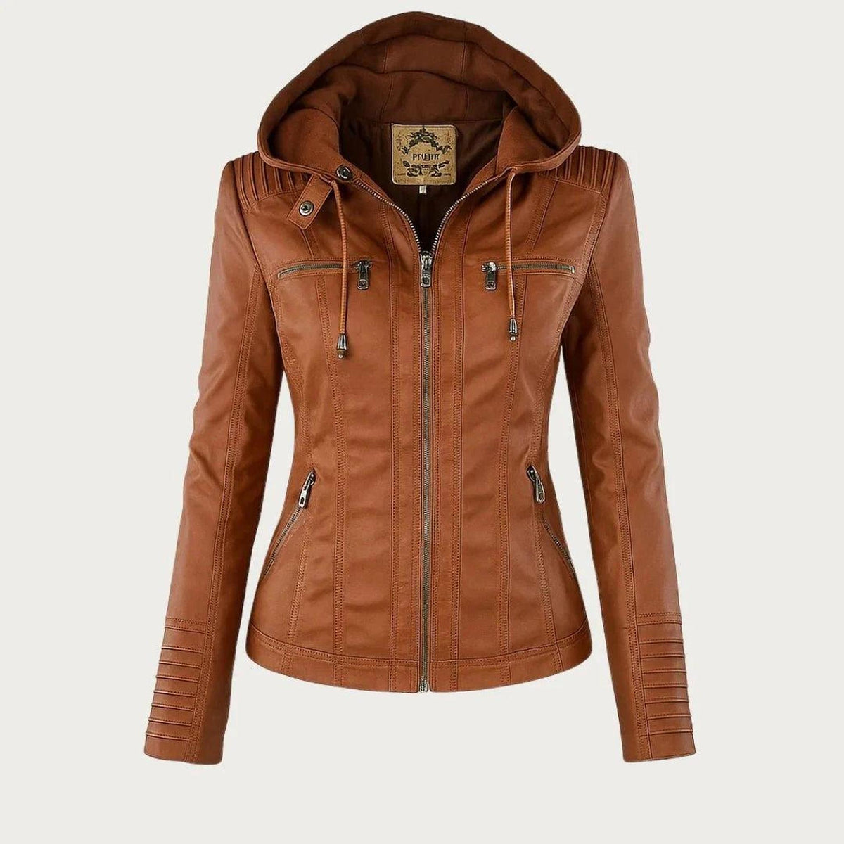 Fitted Vegan Leather Biker Jacket with Removable Hood 0