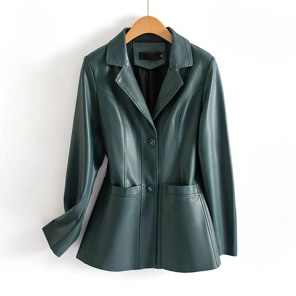 Fitted Vegan Leather Jacket with Waist Detail and Pockets 3