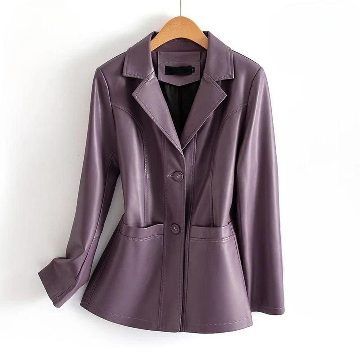 Fitted Vegan Leather Jacket with Waist Detail and Pockets 2
