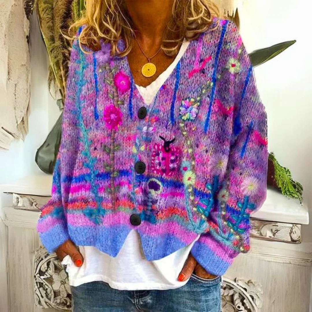 Floral Embroidered Women's Cardigan with V-Neckline 3
