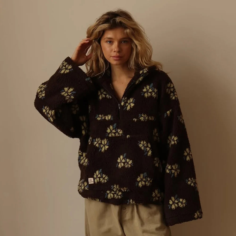 Floral Print Teddy Fleece Jacket with Half Zip 8