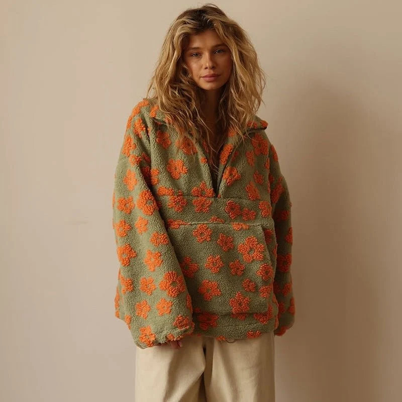 Floral Print Teddy Fleece Jacket with Half Zip 6