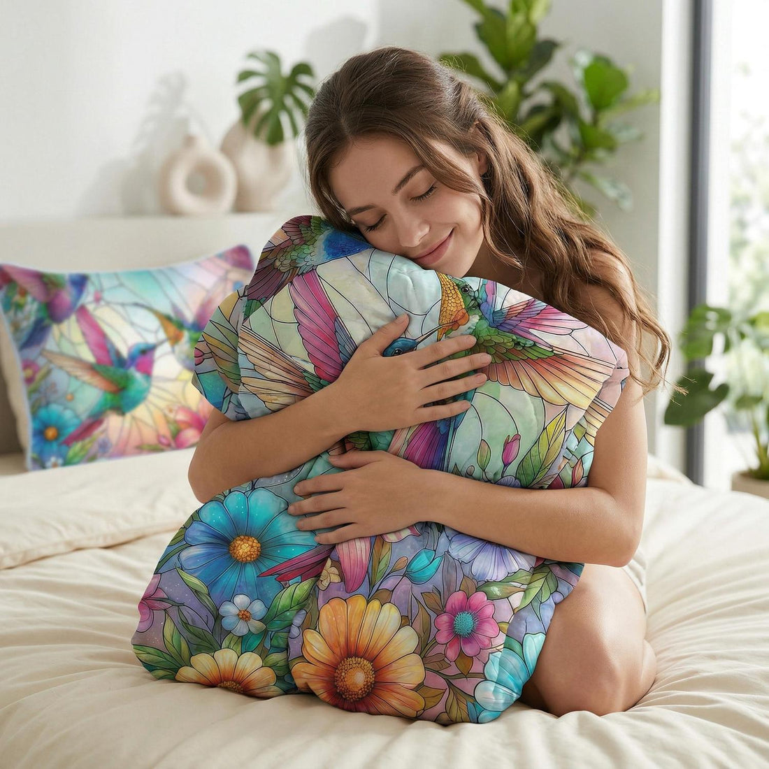 Twin Flying Bird Printed Quilt Set with elegant bird prints, soft polyester, and ultrasonic embossing.