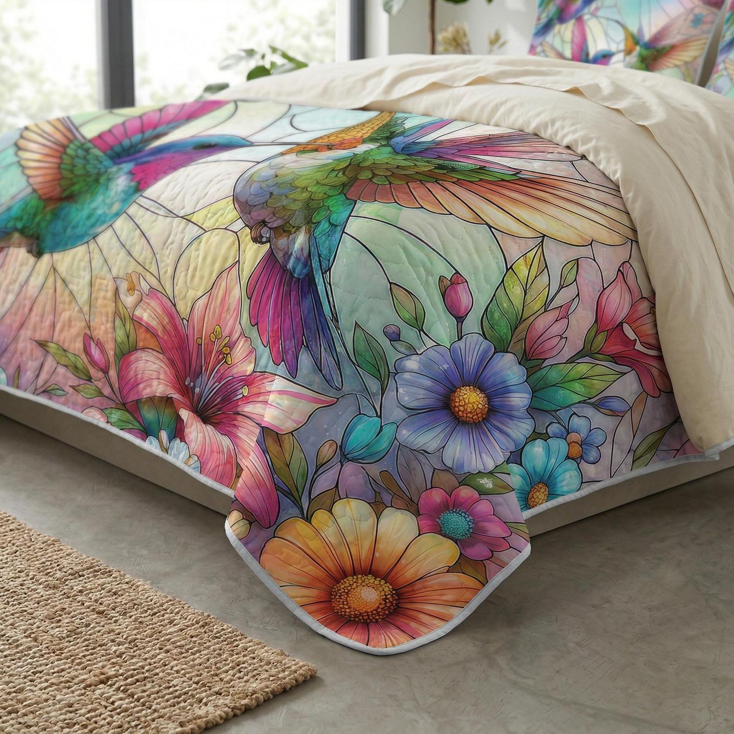 Flying Bird Printed Quilt Set with elegant bird patterns, soft polyester, and reversible design.