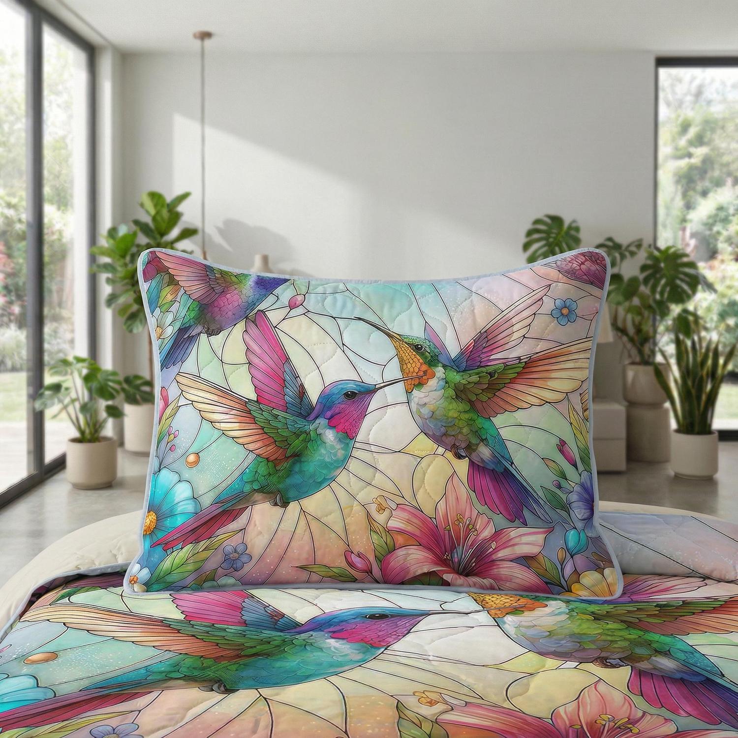 Flying Bird Printed Quilt Set with elegant bird patterns, soft polyester, and reversible design.