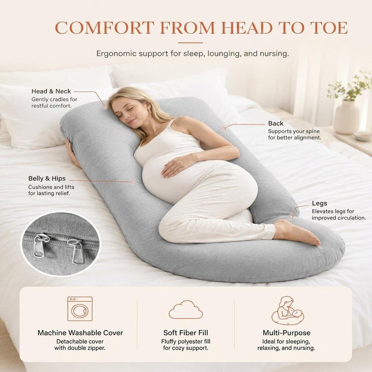 G-Shaped Maternity Body Pillow with Removable Cover-Pregnancy Pillows-Glompi-Glompi