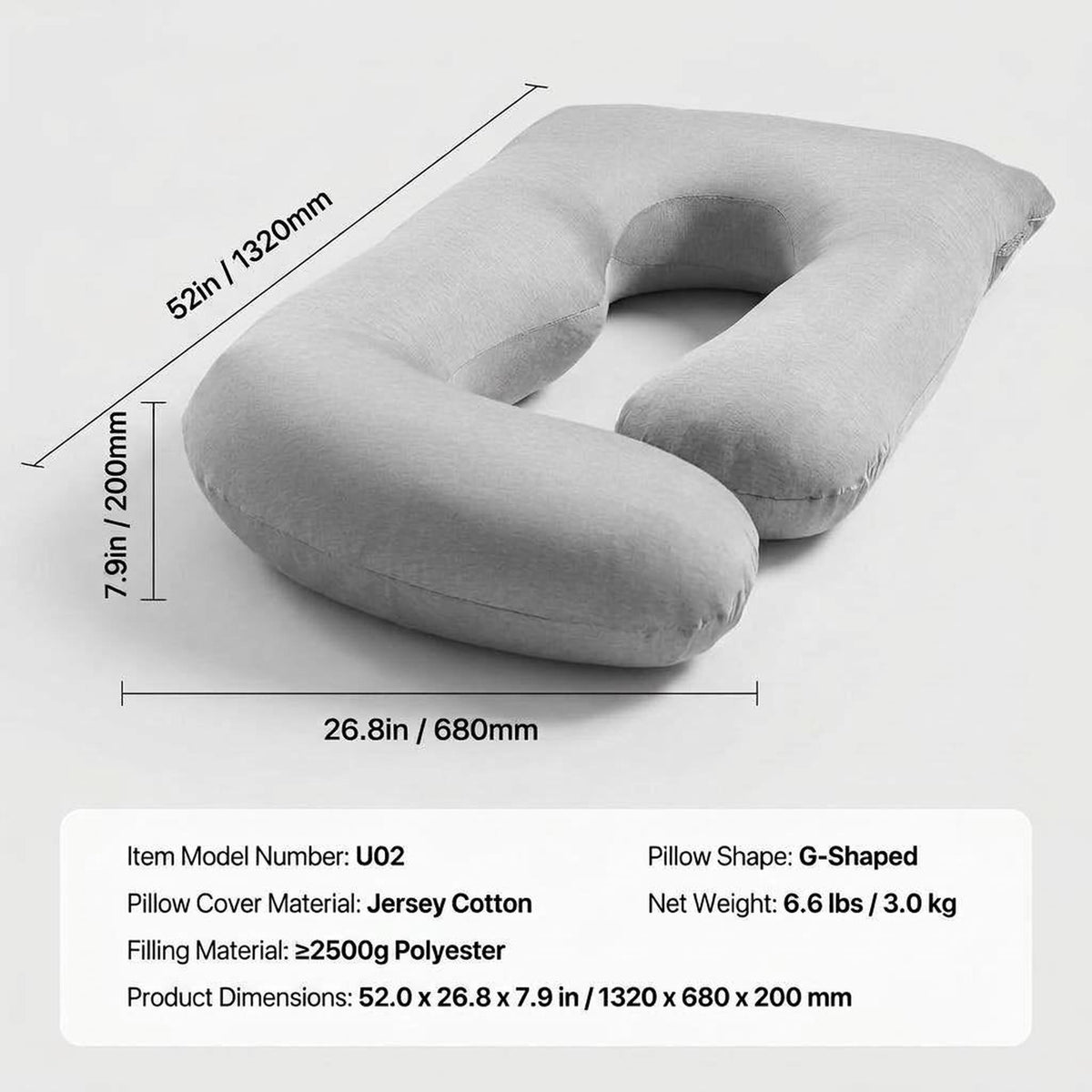 G-Shaped Maternity Body Pillow with Removable Cover-Pregnancy Pillows-Glompi-Glompi