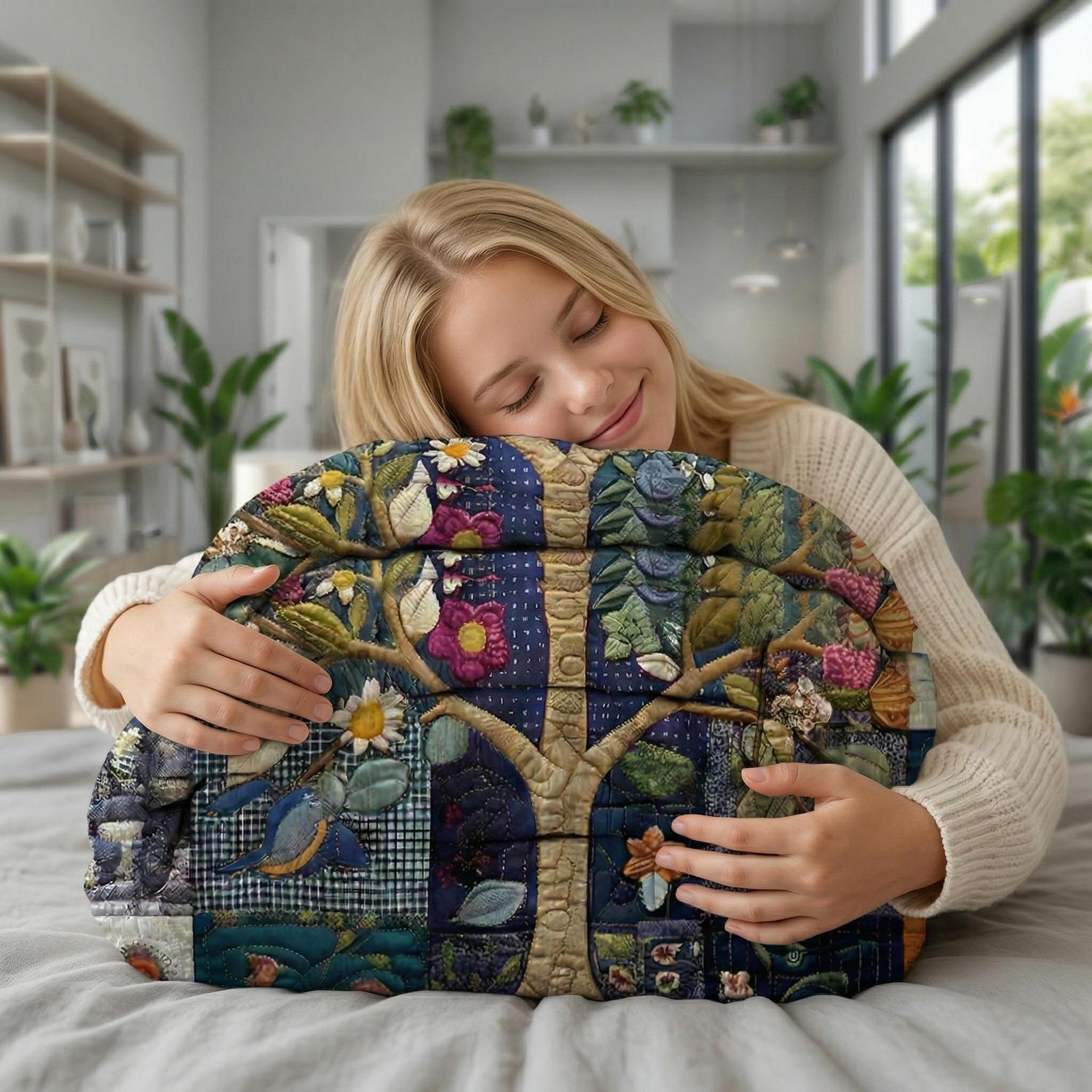 Elegant giant tree printed quilt set with two pillowcases, made from soft microfiber.