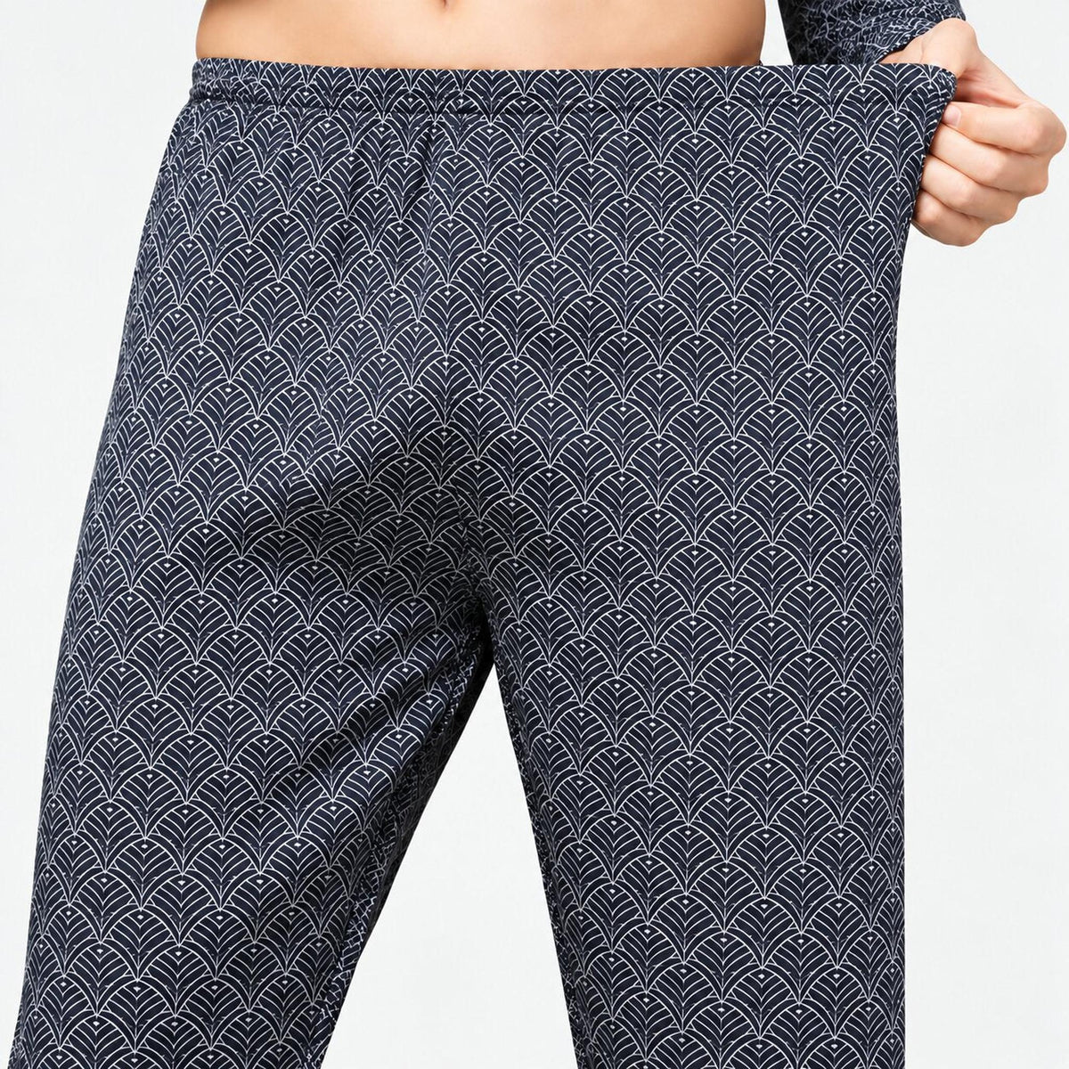Ginkgo Print Men's Silk Pajama Set with Long Sleeve Top-Men's Pajamas-Glompi-Glompi