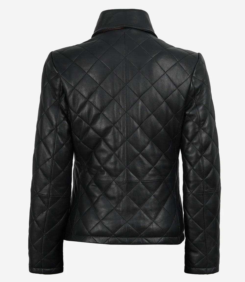 Glen Women's Quilted Leather Jacket with Brown Accents-Leather Jackets-Glompi-Glompi