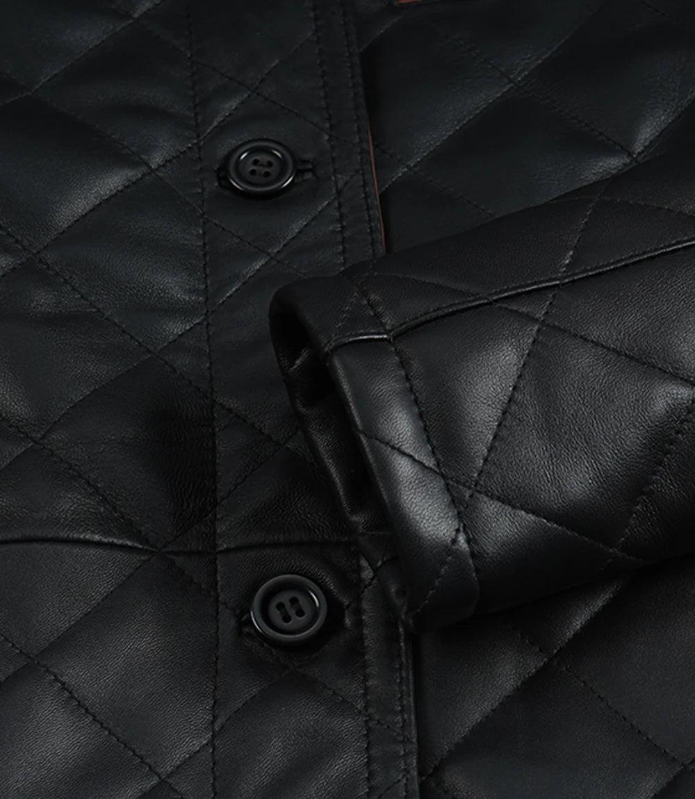 Glen Women's Quilted Leather Jacket with Brown Accents-Leather Jackets-Glompi-Glompi