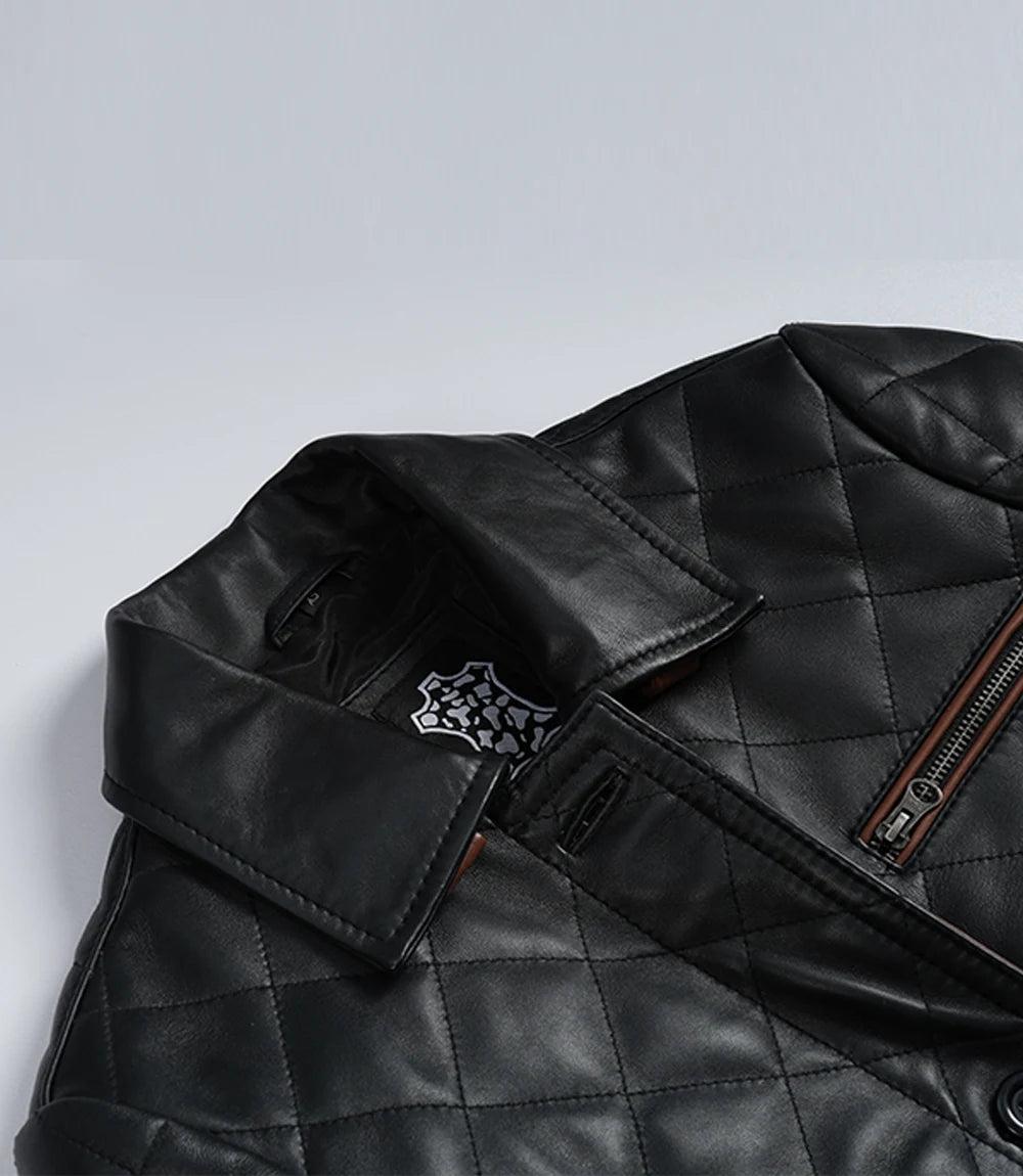 Glen Women's Quilted Leather Jacket with Brown Accents-Leather Jackets-Glompi-Glompi