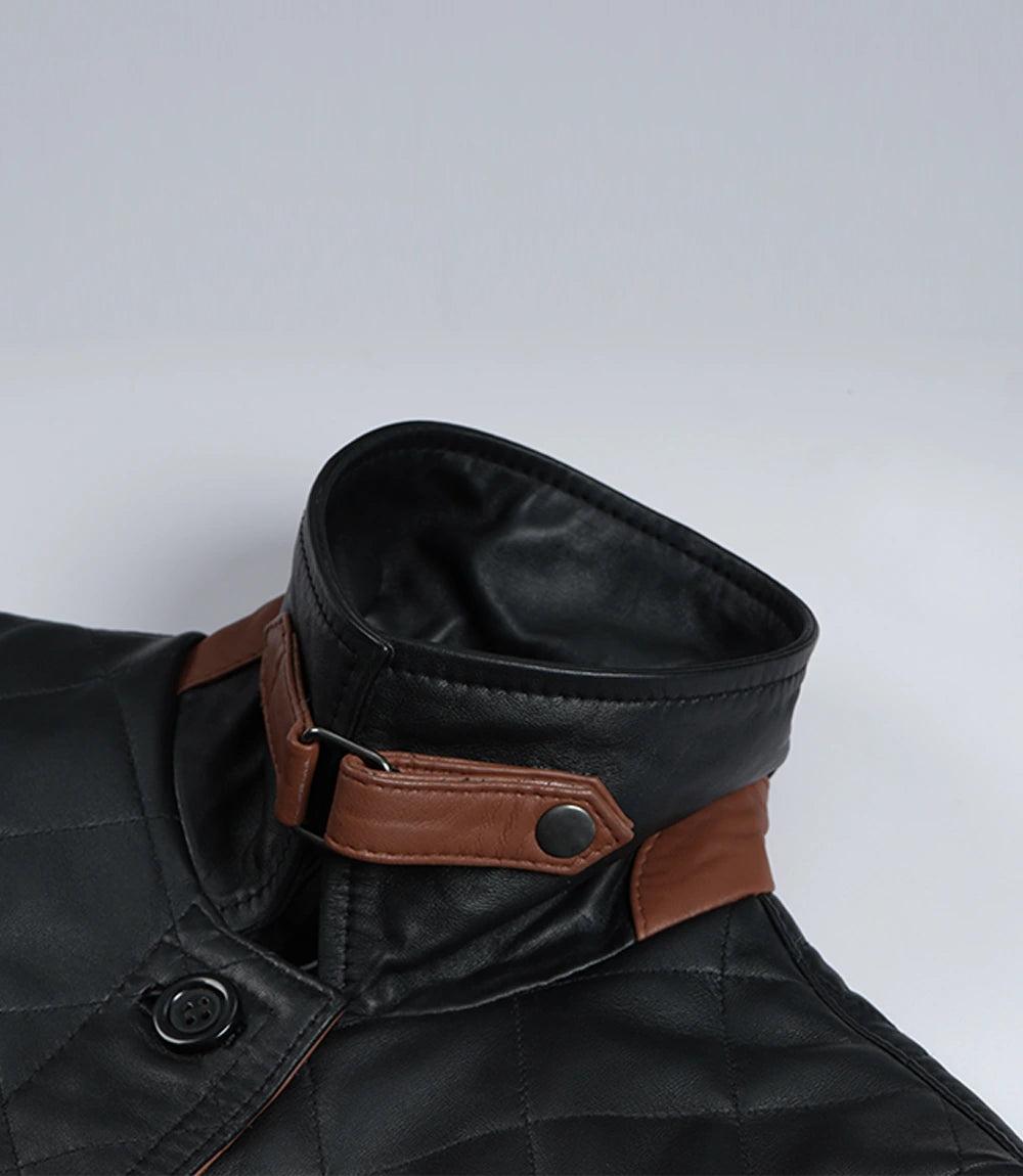 Glen Women's Quilted Leather Jacket with Brown Accents-Leather Jackets-Glompi-Glompi