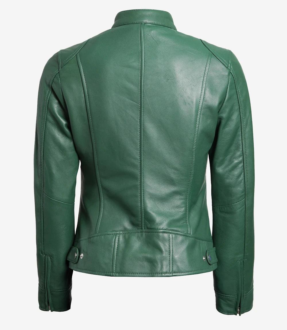 Green Lambskin Biker Jacket for Women-Leather Jackets-Glompi-Glompi