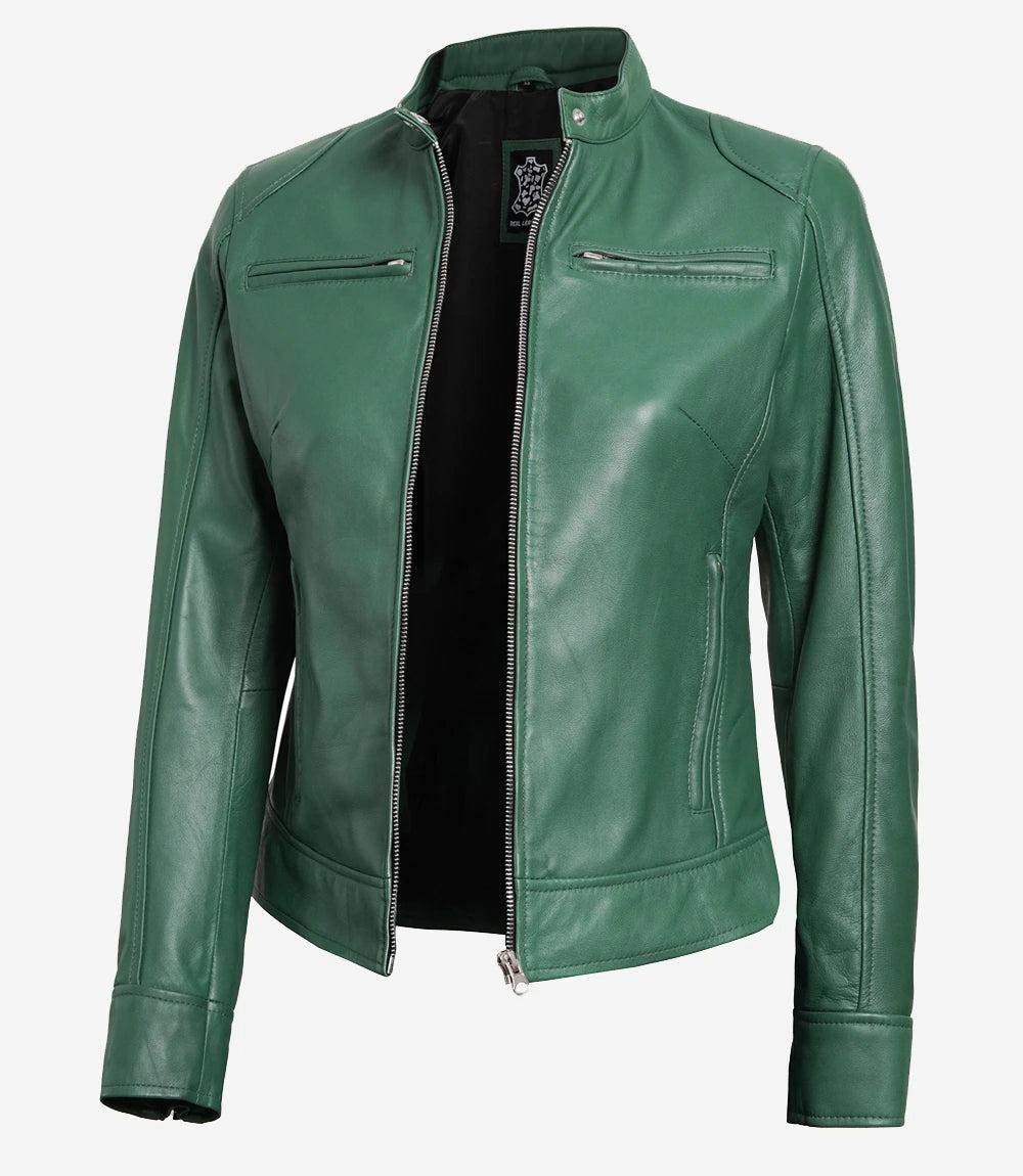 Green Lambskin Biker Jacket for Women-Leather Jackets-Glompi-XS-Glompi