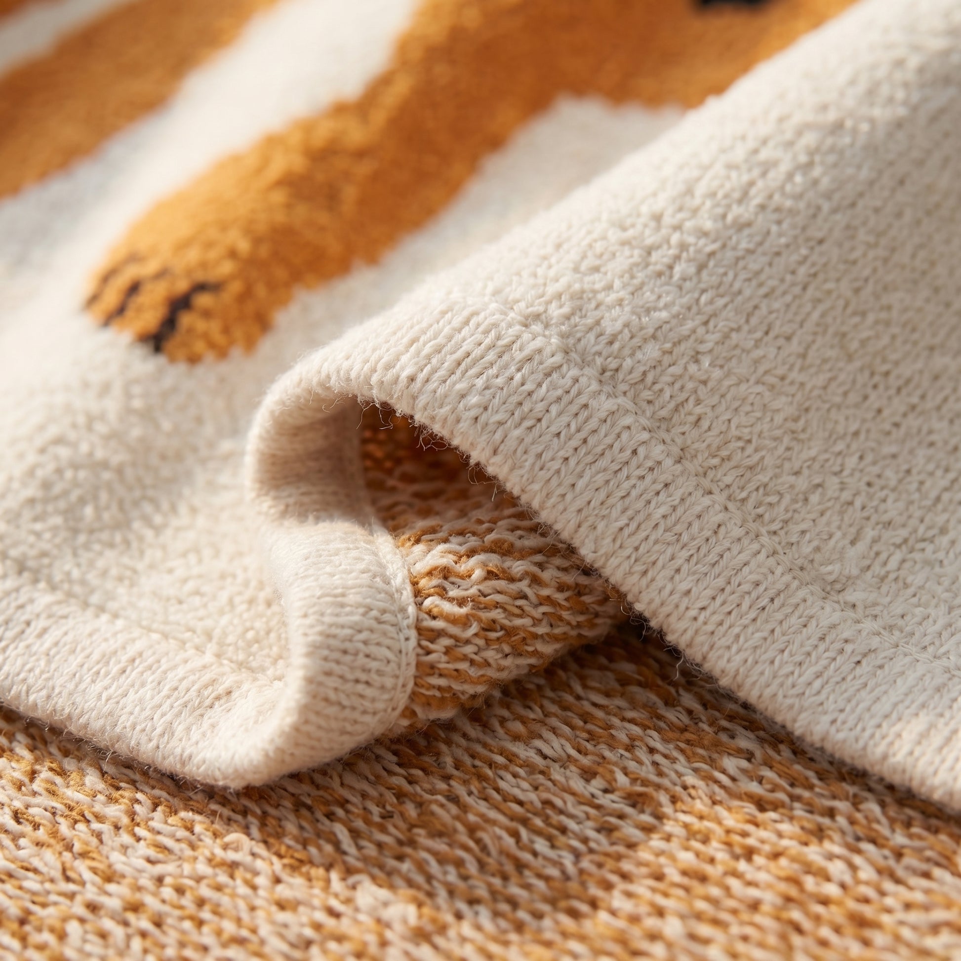 Hand-knitted half-velvet Marula Leopard blanket with spotted pattern, showing soft texture and clean edges.