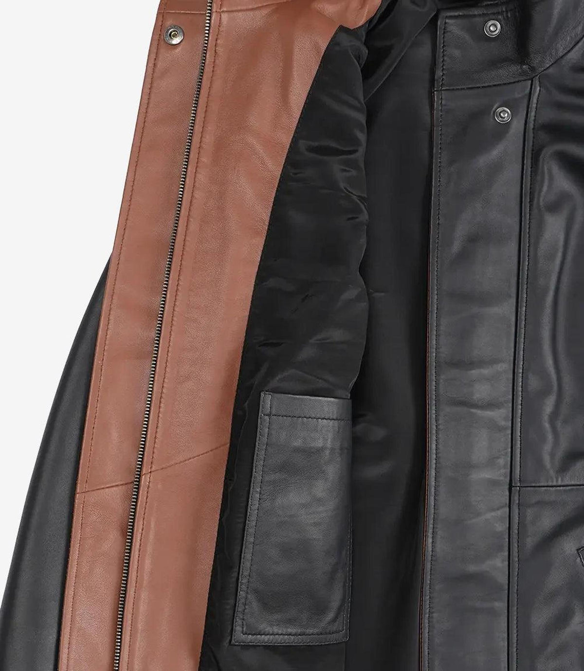 High-Collar Black Leather Jacket with Brown Accents-Leather Jackets-Glompi-Glompi