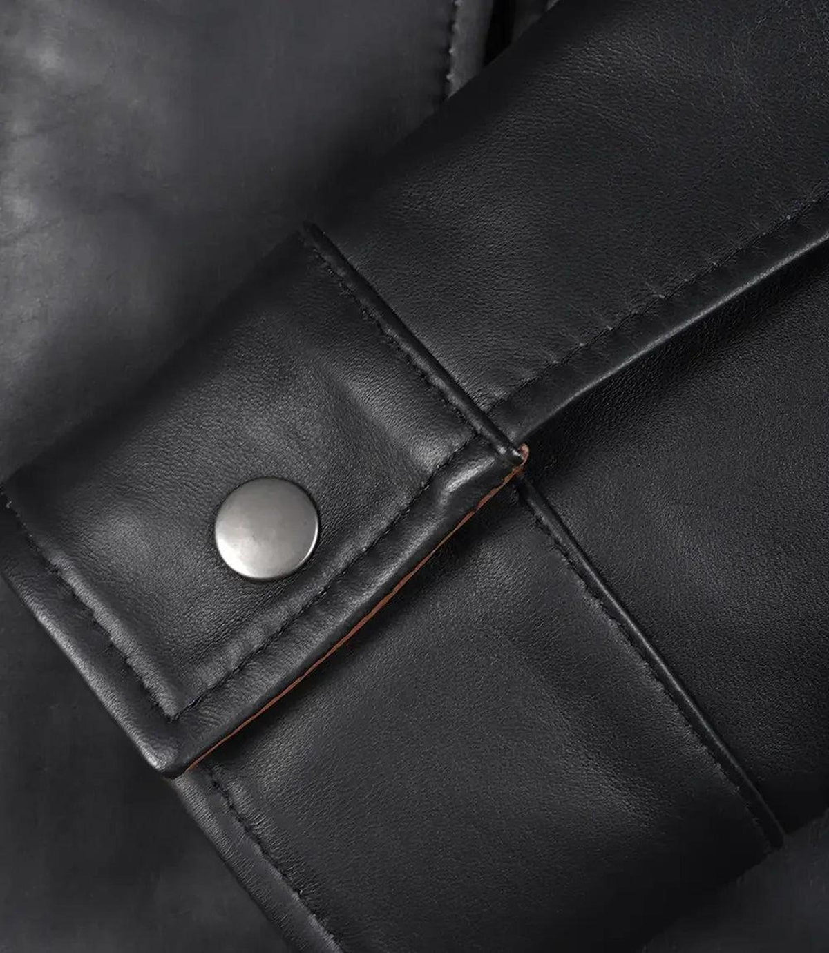 High-Collar Black Leather Jacket with Brown Accents-Leather Jackets-Glompi-Glompi