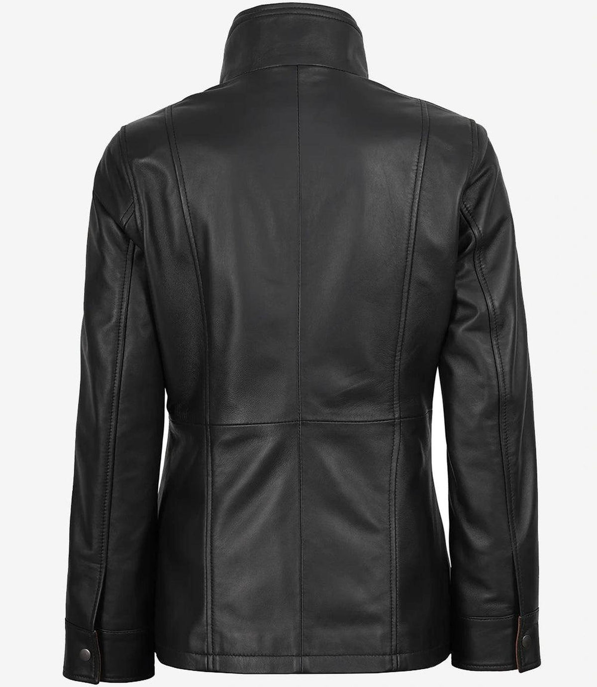 High-Collar Black Leather Jacket with Brown Accents-Leather Jackets-Glompi-Glompi