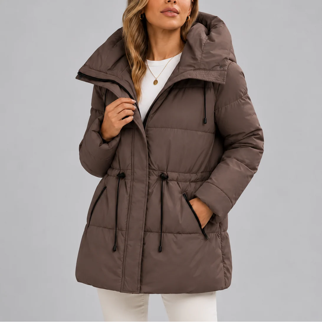 Hooded Black Puffer Jacket with Adjustable Waist and Zip Pockets 4