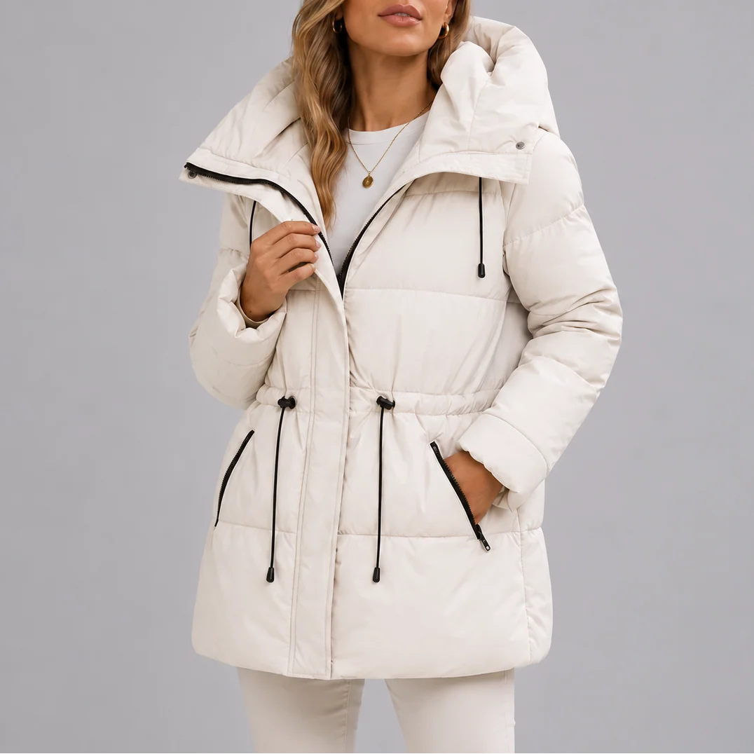 Hooded Black Puffer Jacket with Adjustable Waist and Zip Pockets 5