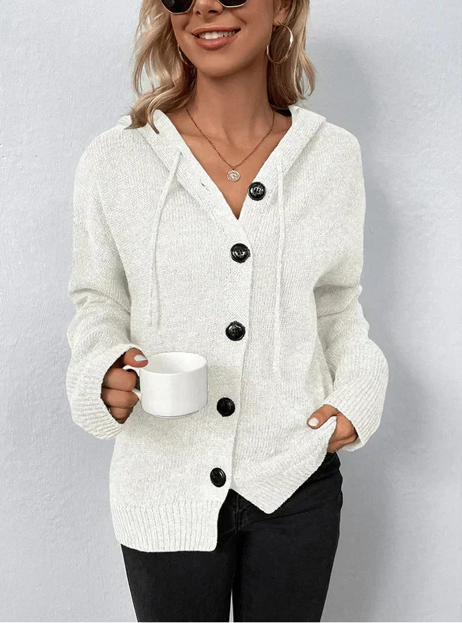 Hooded Knit Cardigan with Button Front Design 1