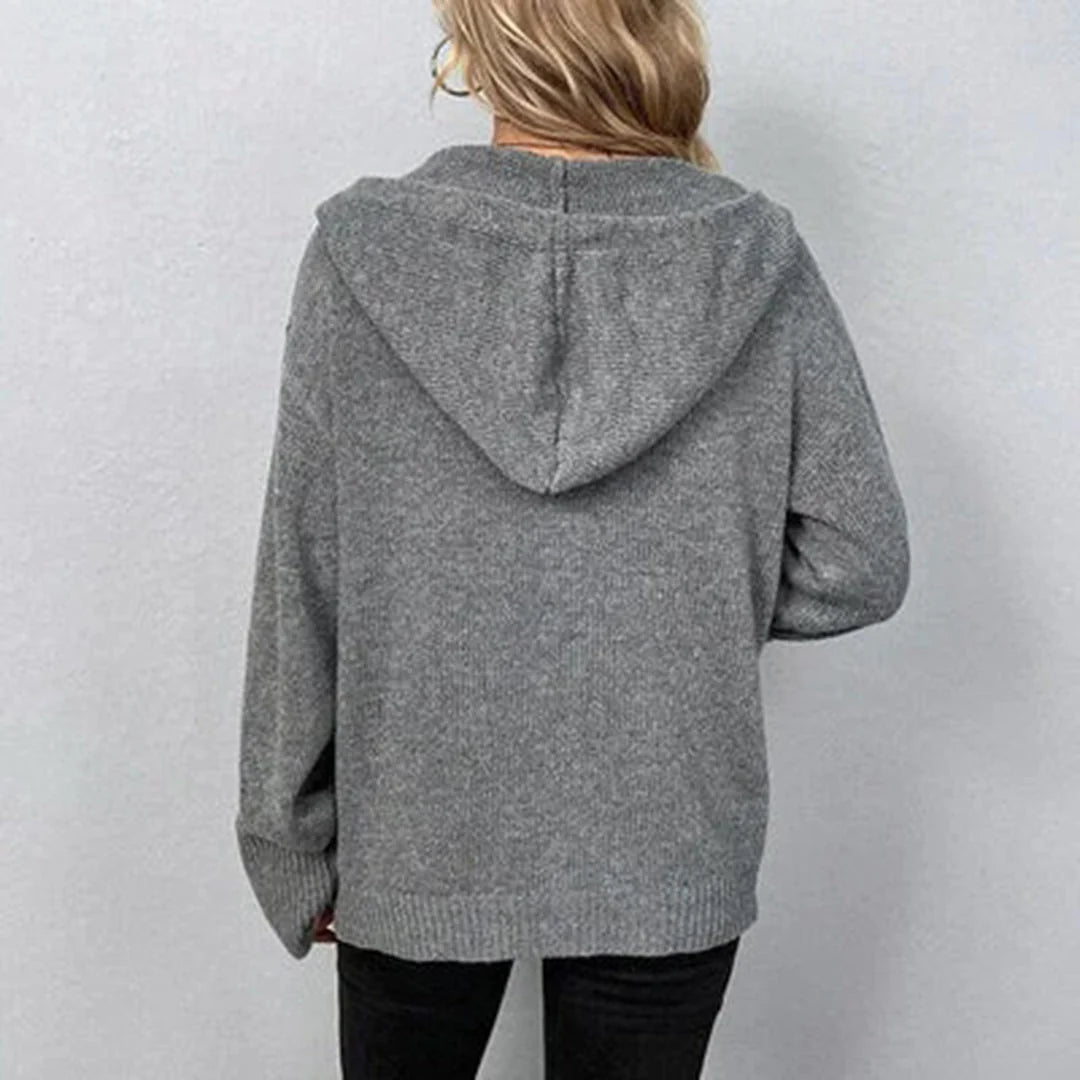 Hooded Knit Cardigan with Large Button Closure 1
