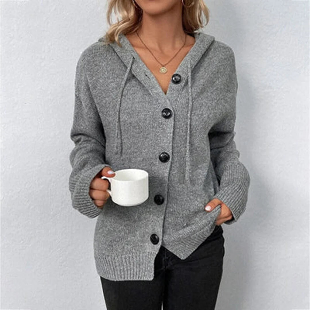 Hooded Knit Cardigan with Large Button Closure 2