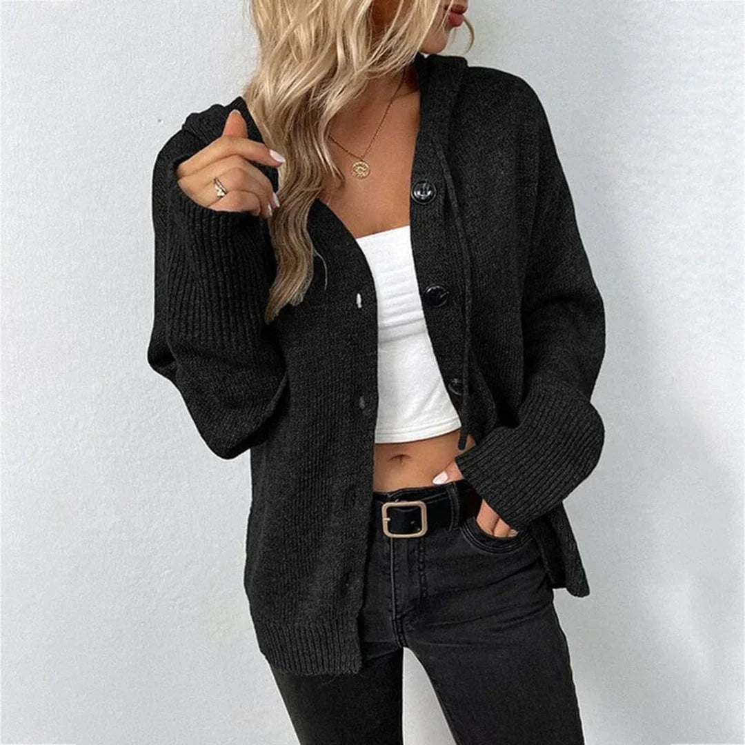 Hooded Knit Cardigan with Large Button Closure 4