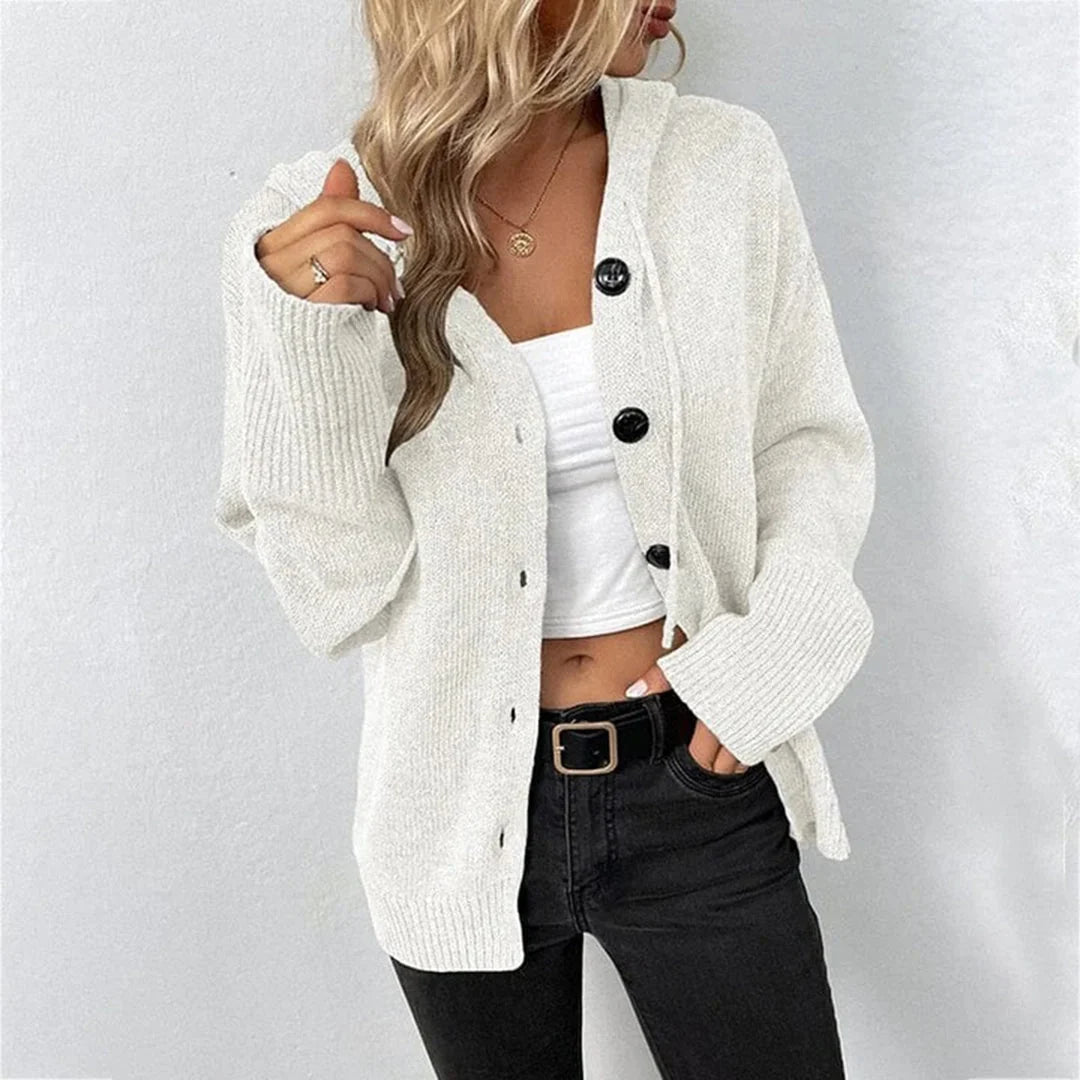 Hooded Knit Cardigan with Large Button Closure 3