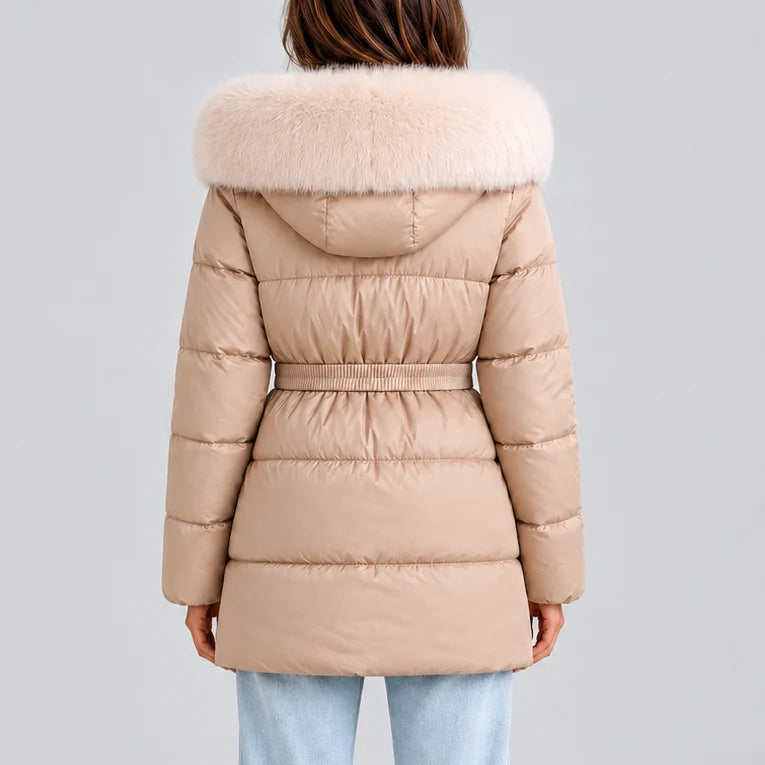 Hooded Puffer Coat with Faux Fur Trim and Adjustable Belt 1