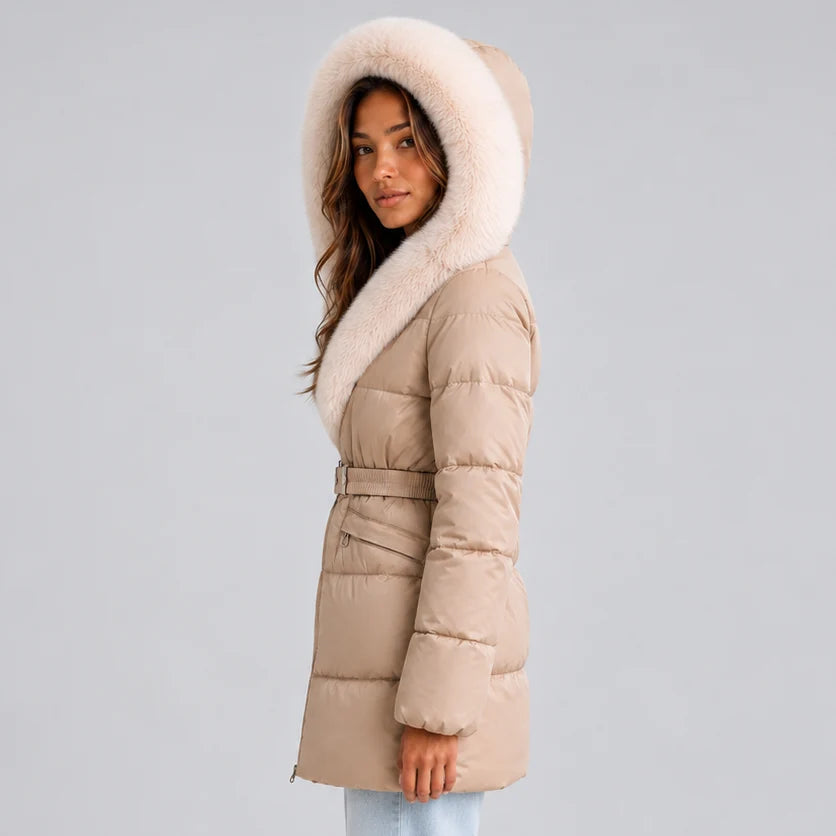 Hooded Puffer Coat with Faux Fur Trim and Adjustable Belt 2