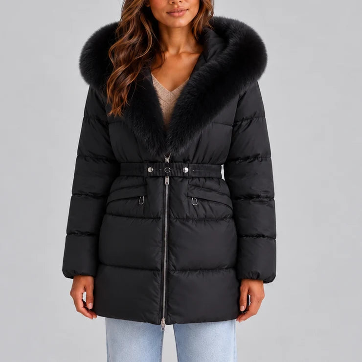 Hooded Puffer Coat with Faux Fur Trim and Adjustable Belt 3