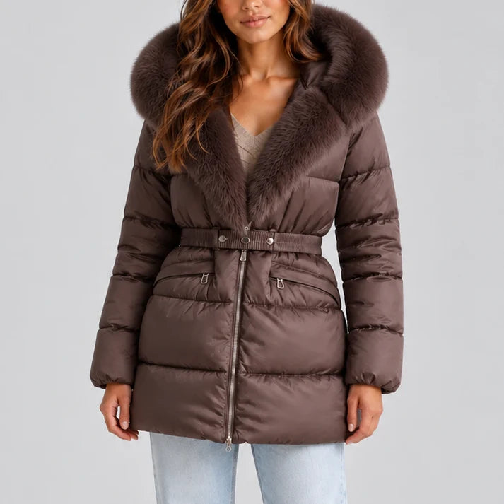 Hooded Puffer Coat with Faux Fur Trim and Adjustable Belt 4