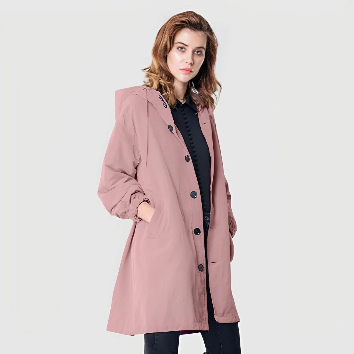 Hooded Women's Rain Jacket with Adjustable Drawstring 3