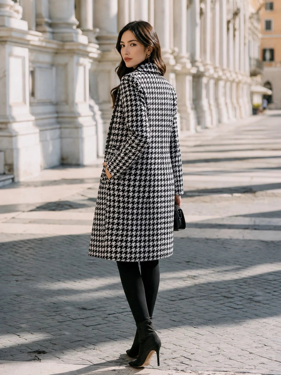 Houndstooth Double Breasted Wool Coat with Tailored Fit 2